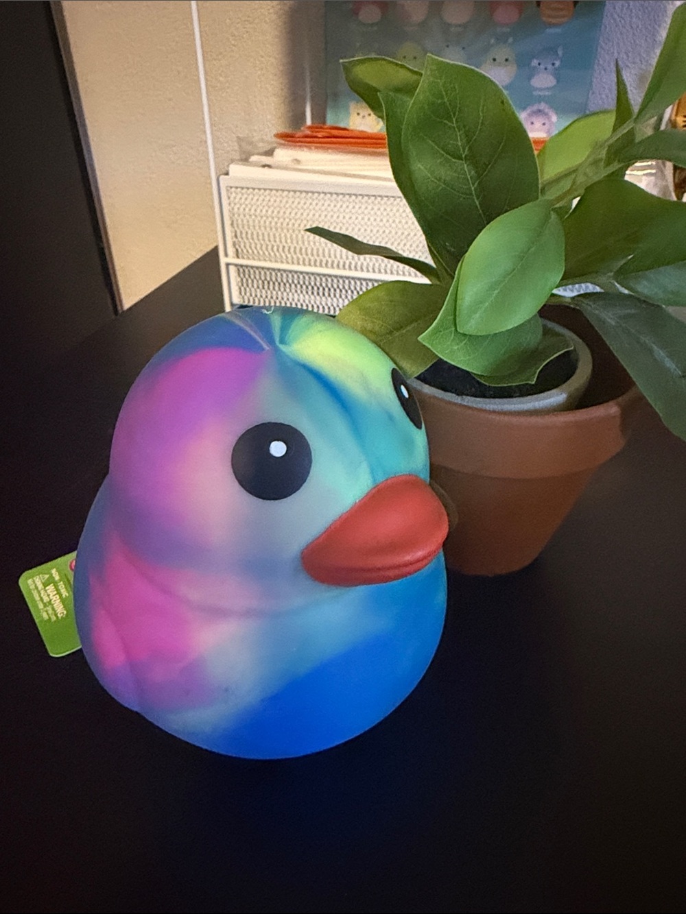 Squeeze Multicolor Tie-Dye Rubber Duck Toy - Blue, Pink, Purple, Green Squishy